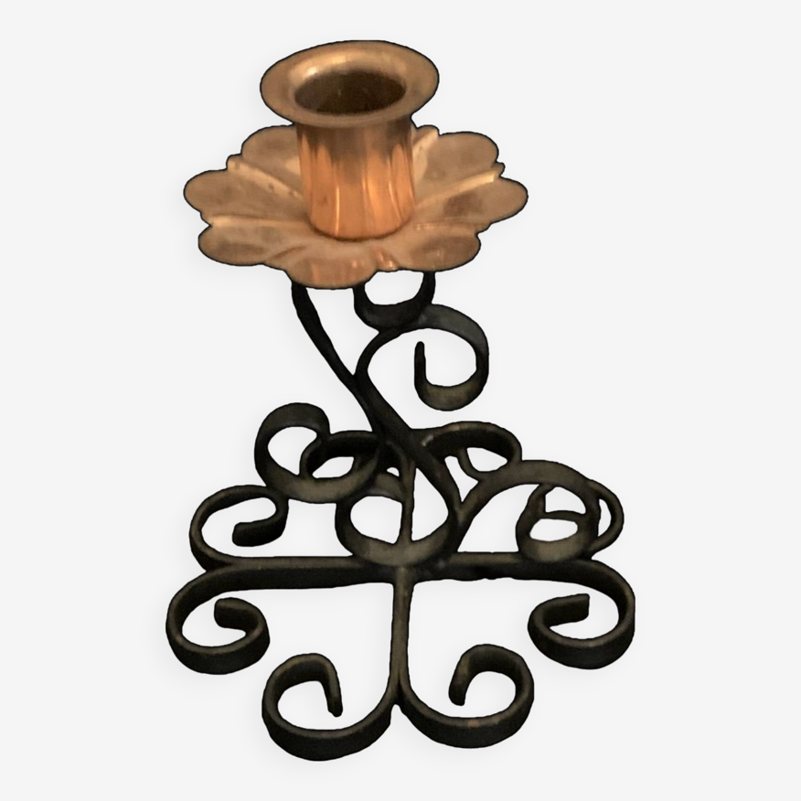 Candle holder 14cm 1970 in flower style welded metal and old vintage  wrought iron | Selency