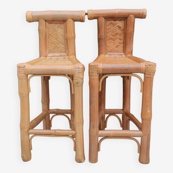 Pair of big bamboo stools 1970s