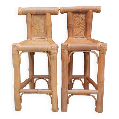 Paire de gros tabourets en bambou années 1970