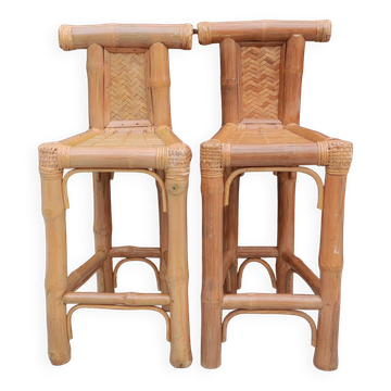 Paire de gros tabourets en bambou années 1970