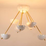 Stilnovo. Chandelier in gilded brass and white lacquered metal. Contemporary.