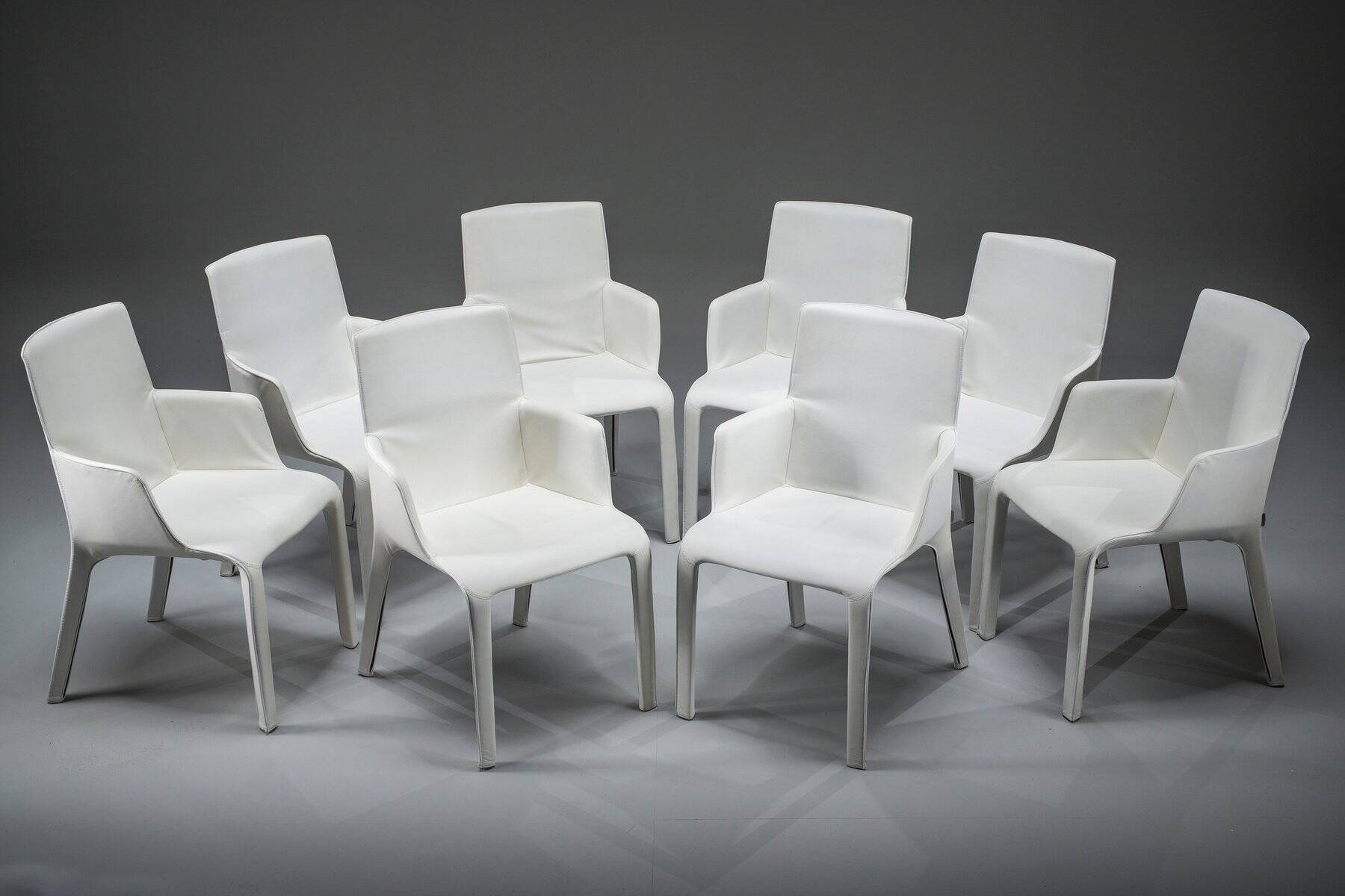 Gio dining chairs in ecru leather by Walter Knoll, Germany, 2000s, set of 8