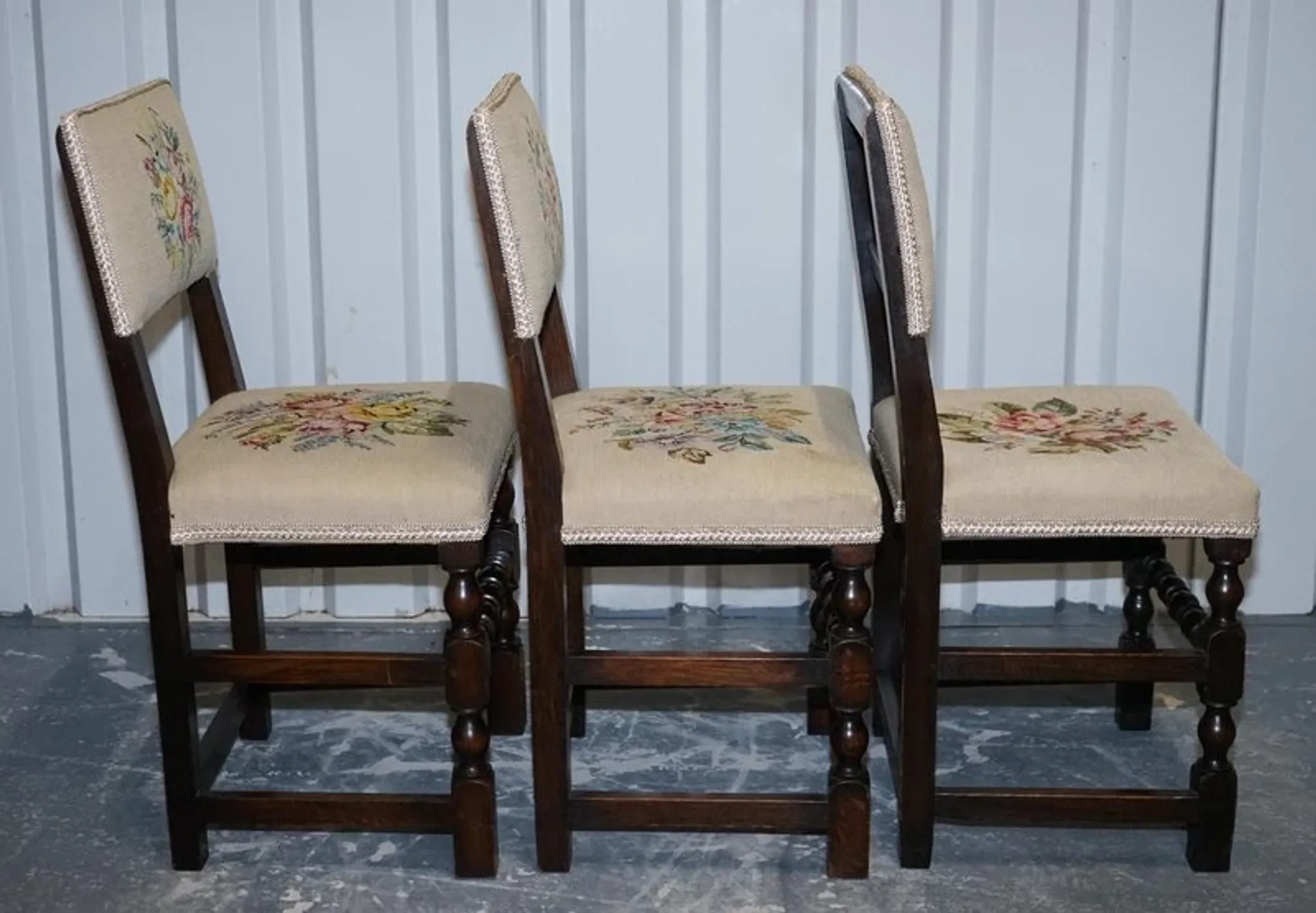 Victorian Floral Tapestry Dining Chairs, England, Set of 6
