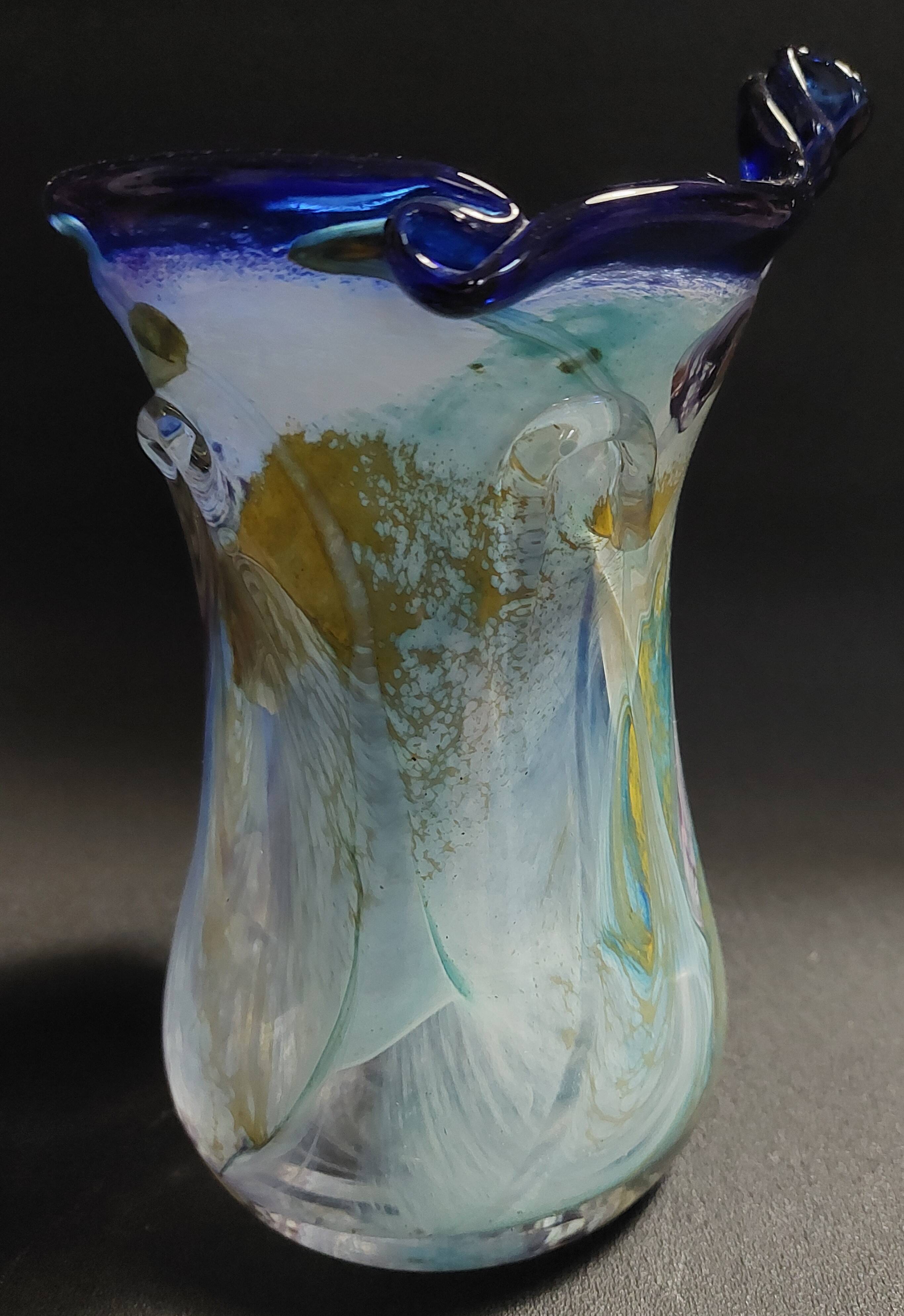 Vintage blown glass vase, Moorish art glassware, 20th century