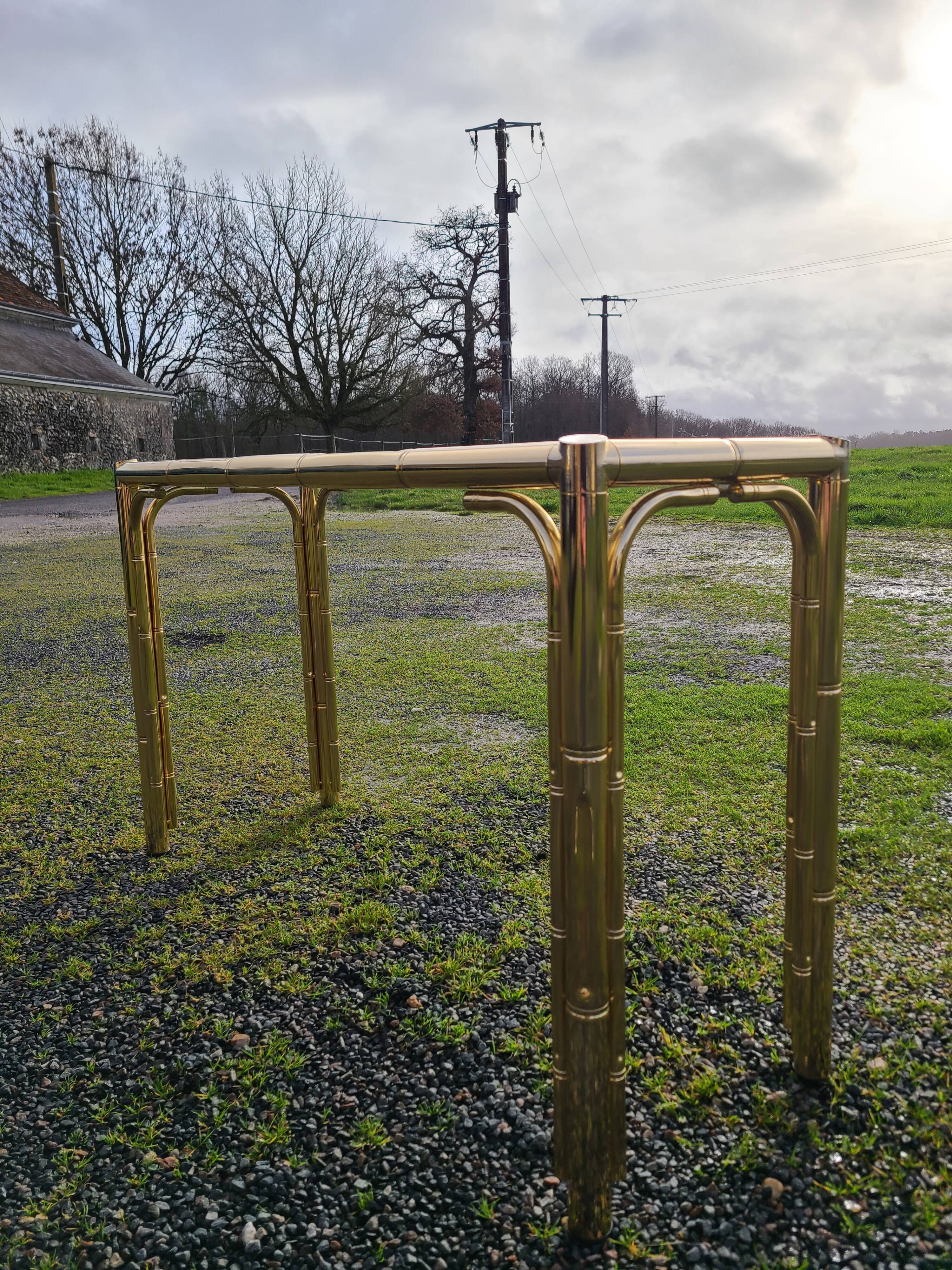 Gold console and vintage smoked glass, imitation bamboo 1970