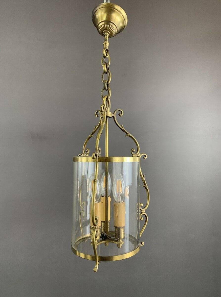 20th century brass and glass lantern pendant light