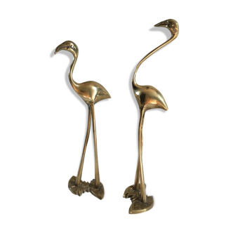 Set of brass pink flamingos
