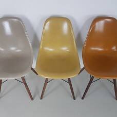 Eames Herman Miller DSW side chairs in ochres and light greige