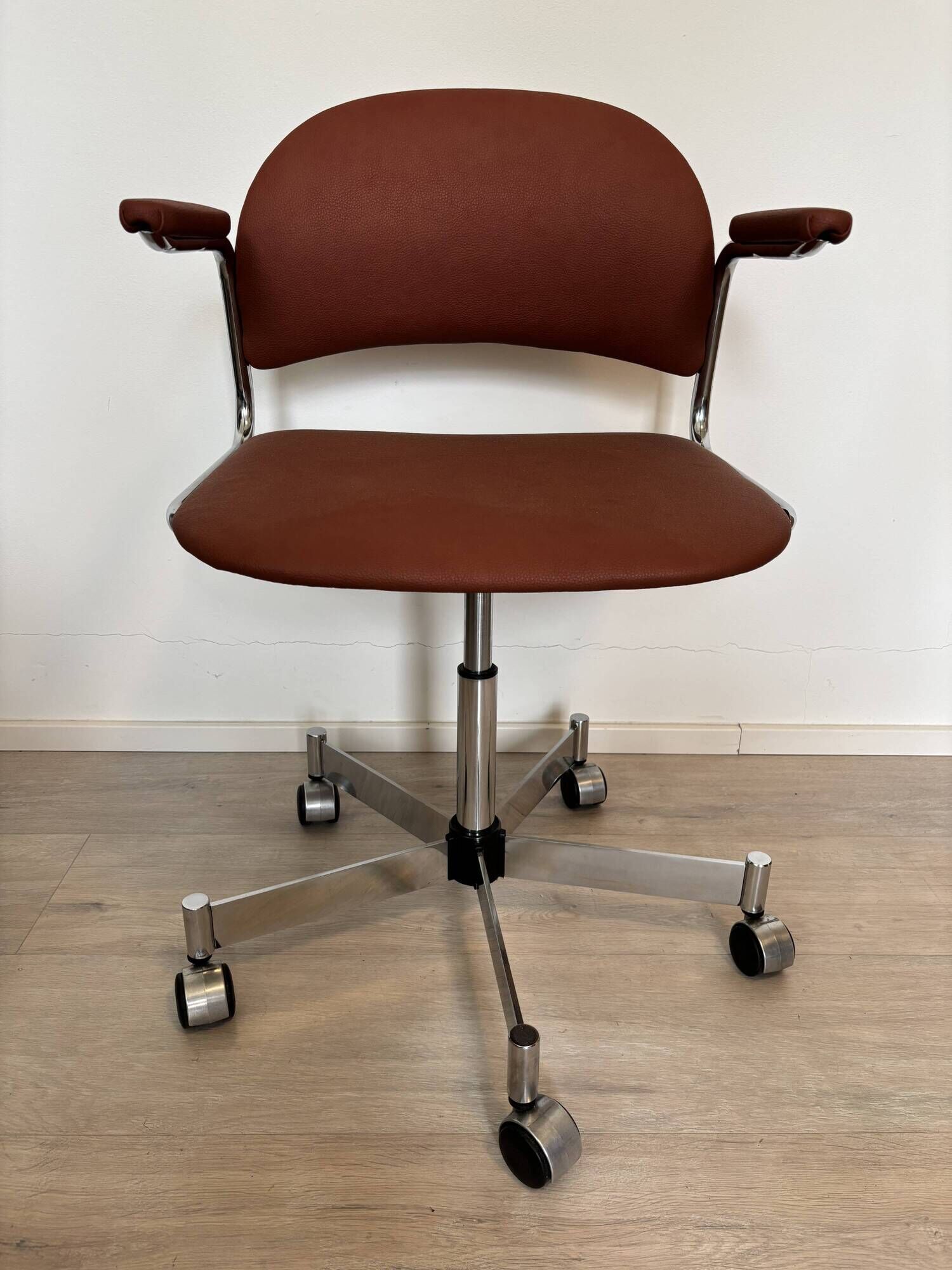 Fully Restored Burgundy Office Chrom Chair by Kovona, Czechoslovakia 1970’s
