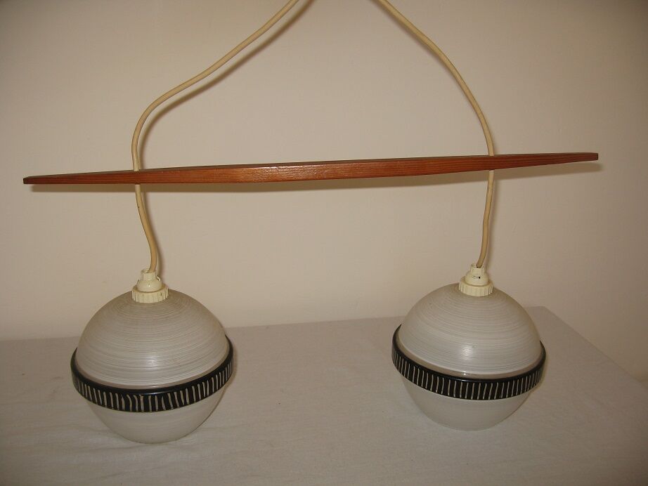 Scandinavian style glass and wood hanging lamp