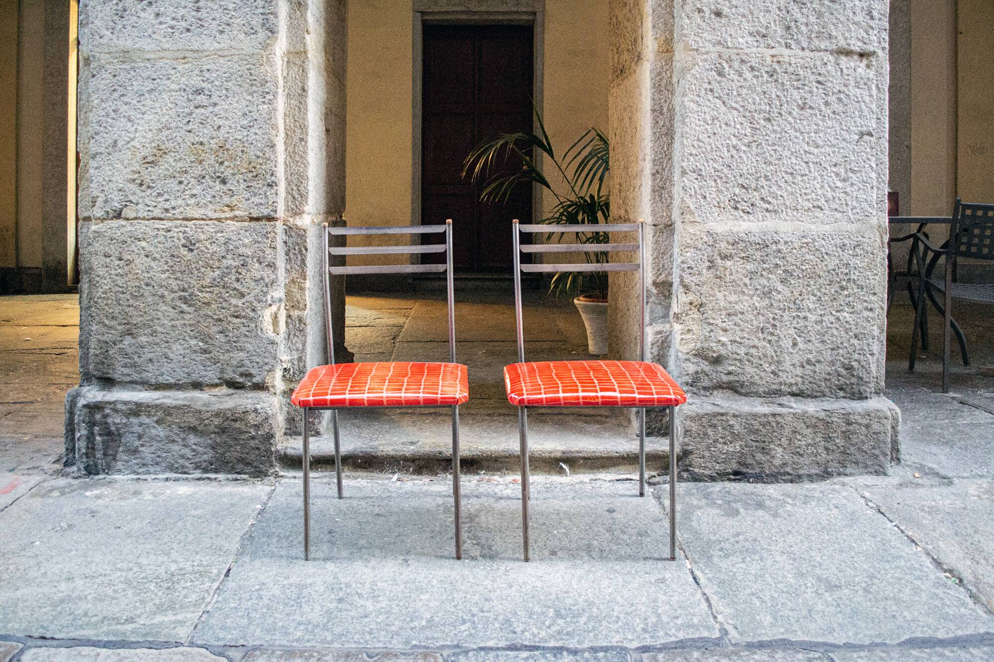 Iron and leather chairs Italy 1960s