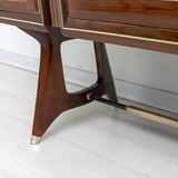 Attributed Gio Ponti Mid-Century Italian Mahogany and Brass Bar Cabinet, 50