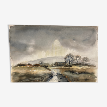 Watercolor winter landscape