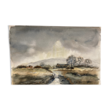 Watercolor winter landscape