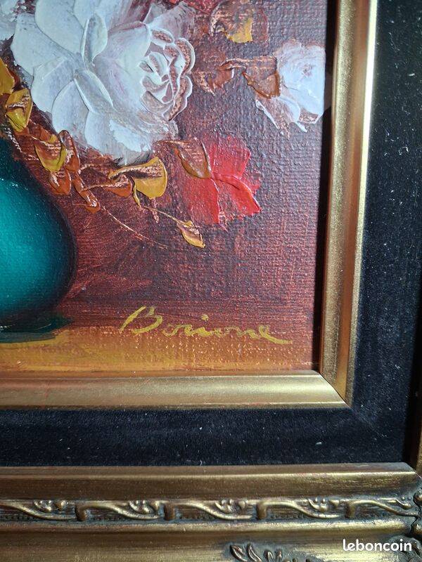 Oil on canvas flowers by "Borione"