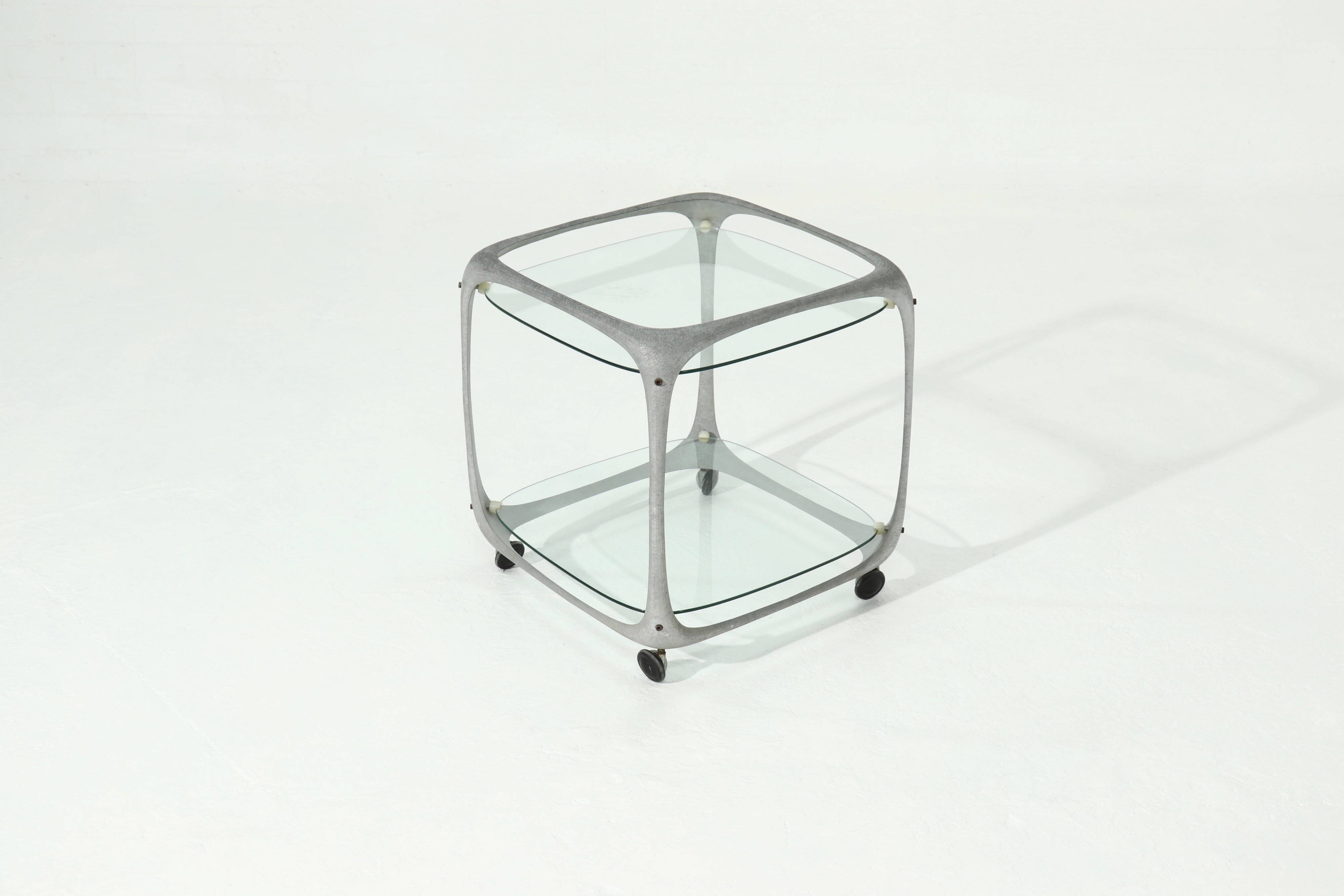 Italian Cast Aluminium Cube Bar Trolley by Lorenzo Burchiellaro 1970s