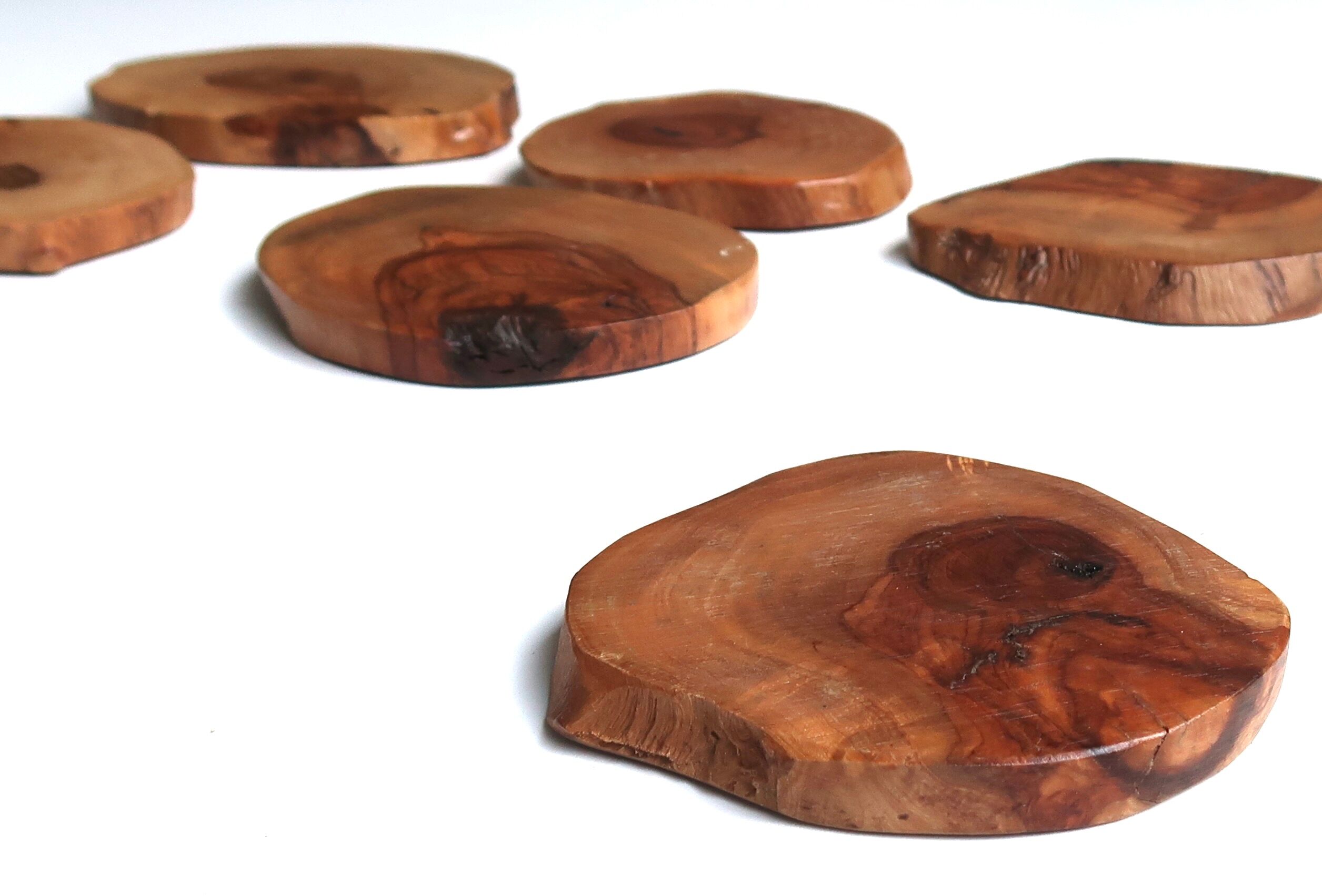 Six wooden coasters, 70s