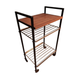 Serving table with metal wood wheels