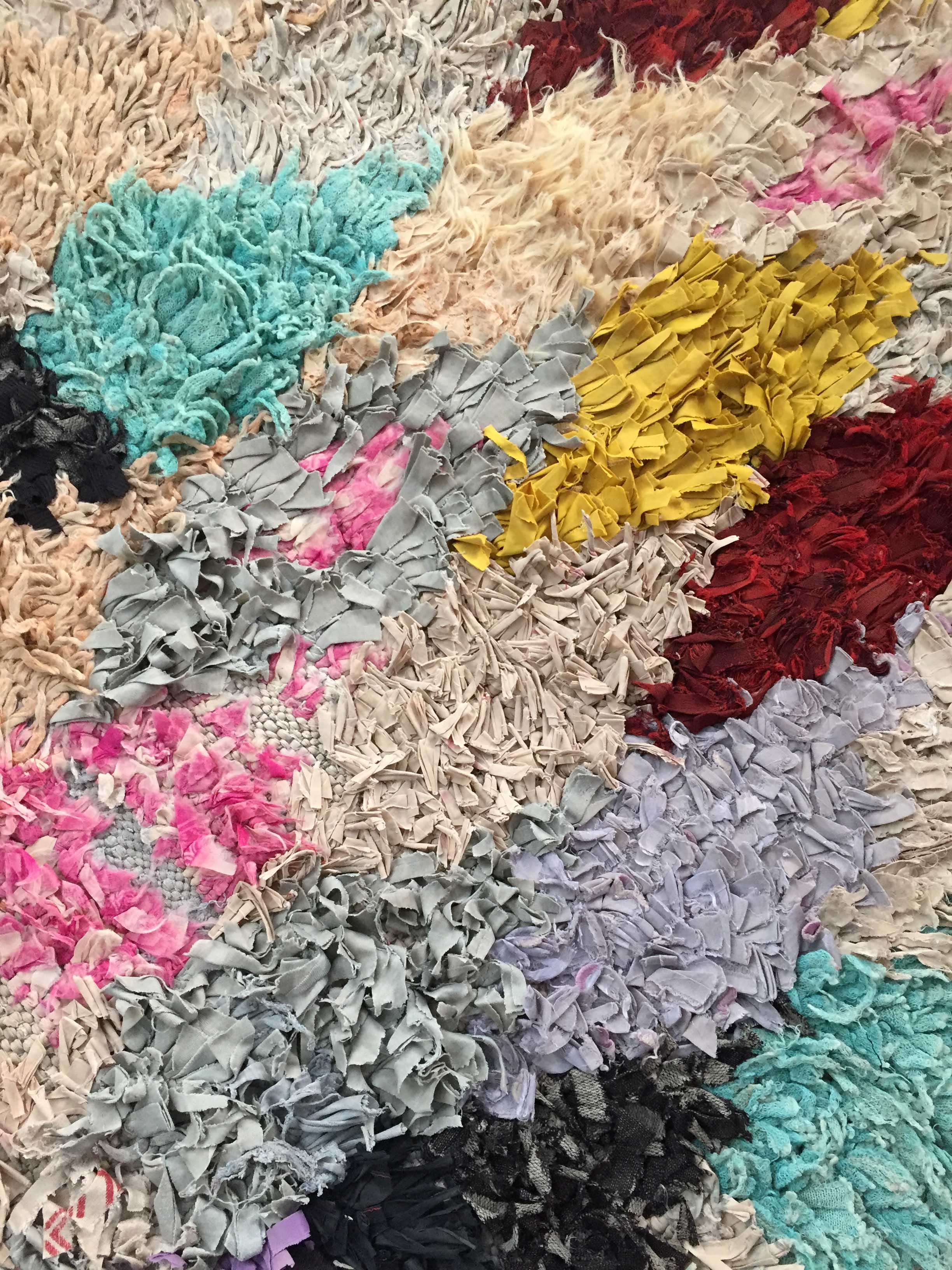 Moroccan Berber carpet Boucherouite with colored diamonds 242x110cm