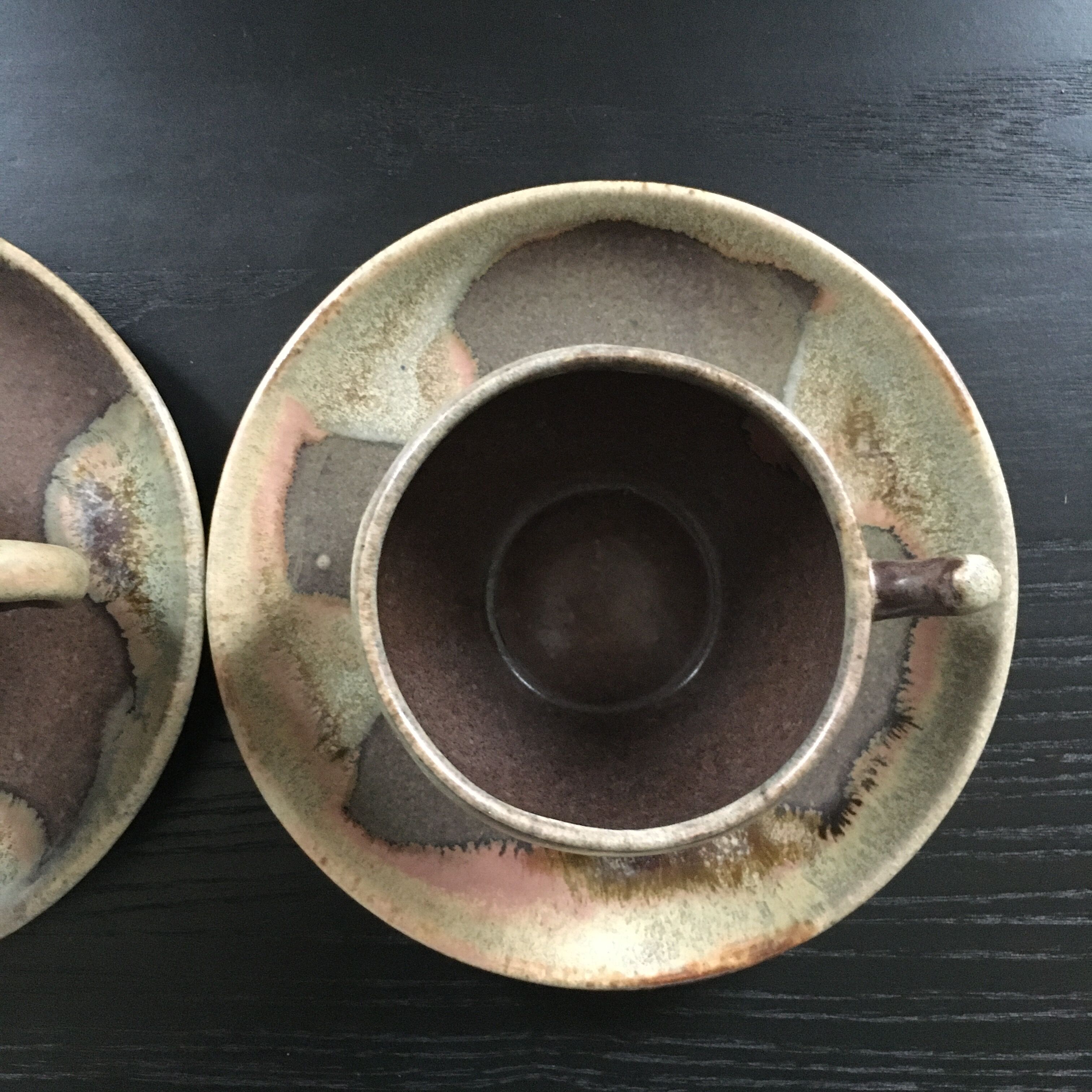 Set of 2 flamed brown stoneware cups