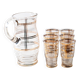 Mid-Century Italian Glass Pitcher & Six Glasses with Golden Details / Italy