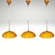 Set of 3 midcentury rattan bamboo pencil reed hanging pendants, Italy 1970s