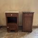 Set of 2 vintage wooden bedside tables with marble.