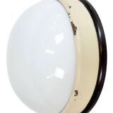 Applique, plafonnier industriel en bakélite et verre opalin, années 1950