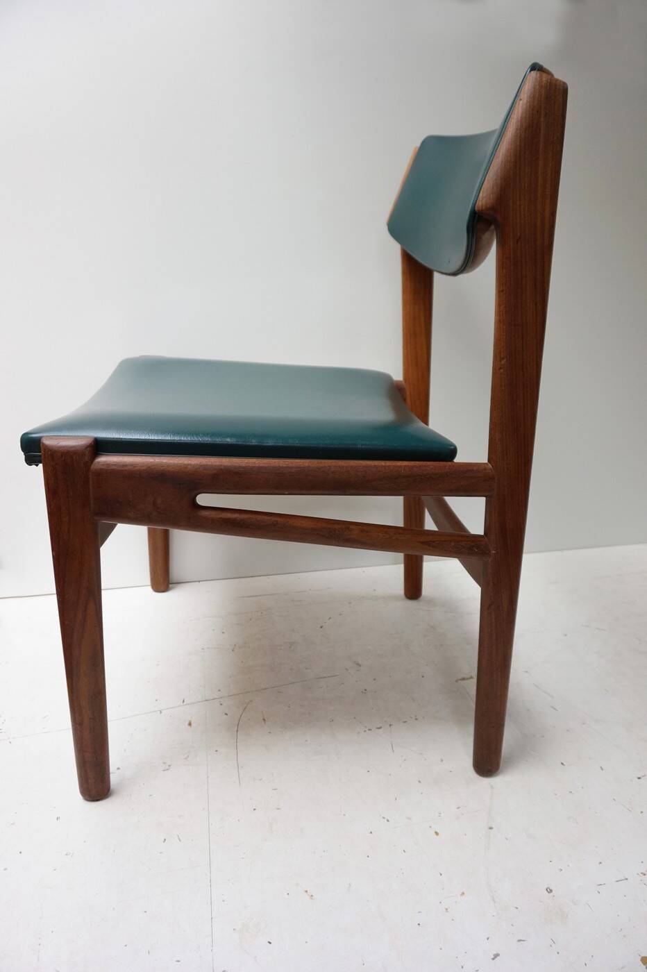 Set of 4 Scandinavian Teak and Green Leatherette Dining Chairs