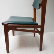 Set of 4 Scandinavian Teak and Green Leatherette Dining Chairs