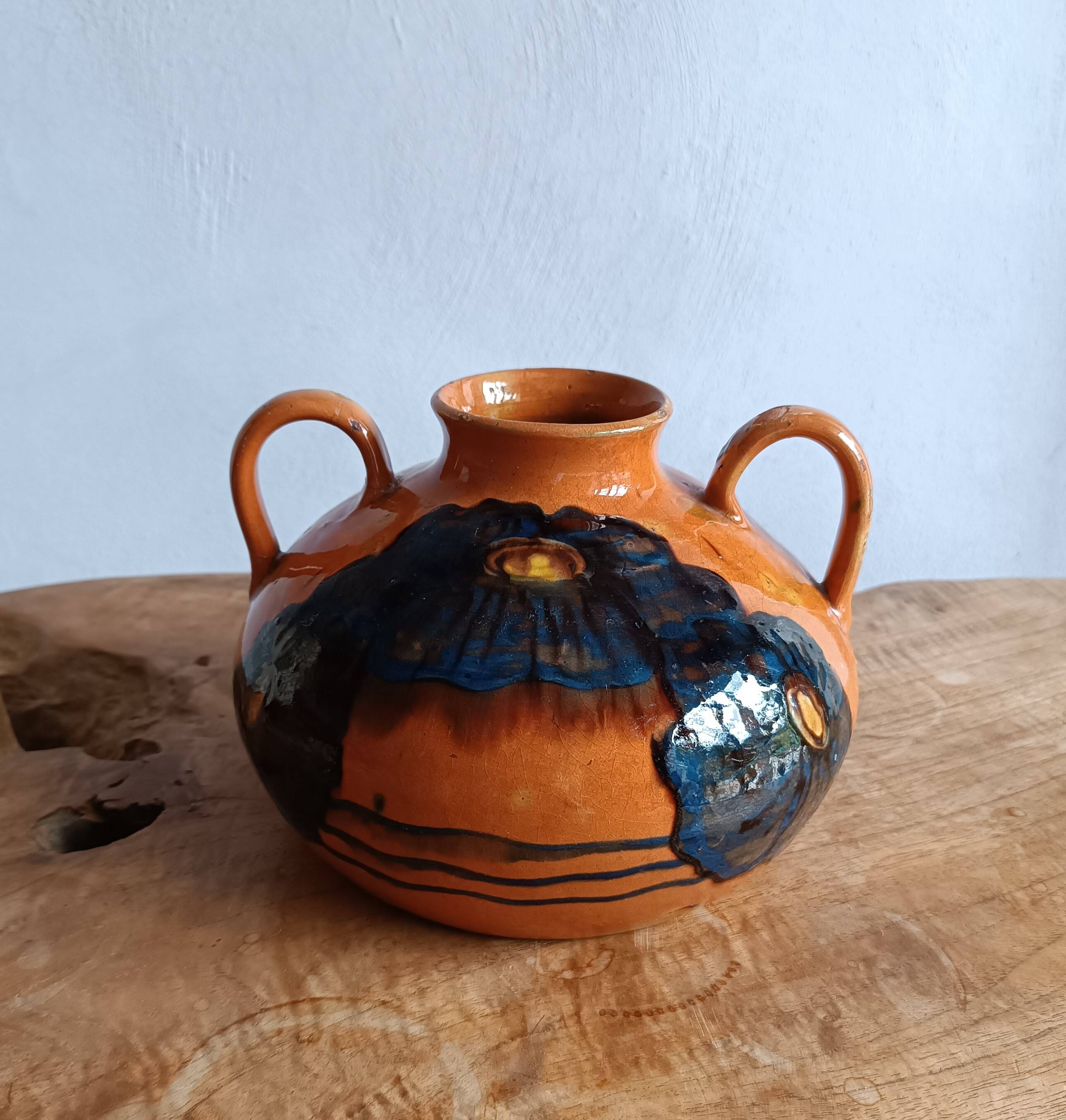 Emile SIMONOD (1893-1977) Glazed ceramic vase with handles Savoie France