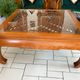 Large Chinese/Asian coffee table in wood – latticework decoration under varnish.