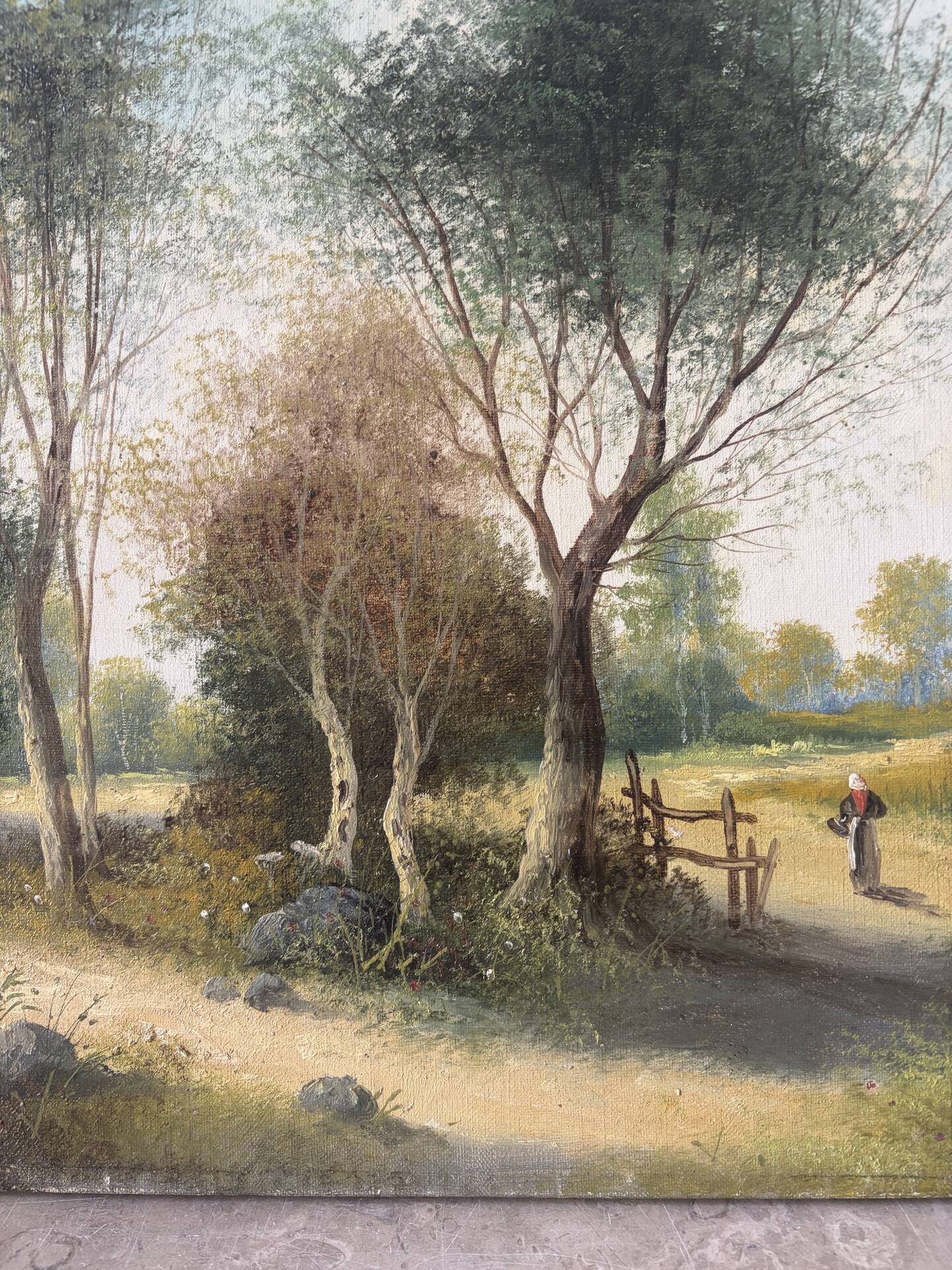 Path under the tall trees, oil on canvas signed