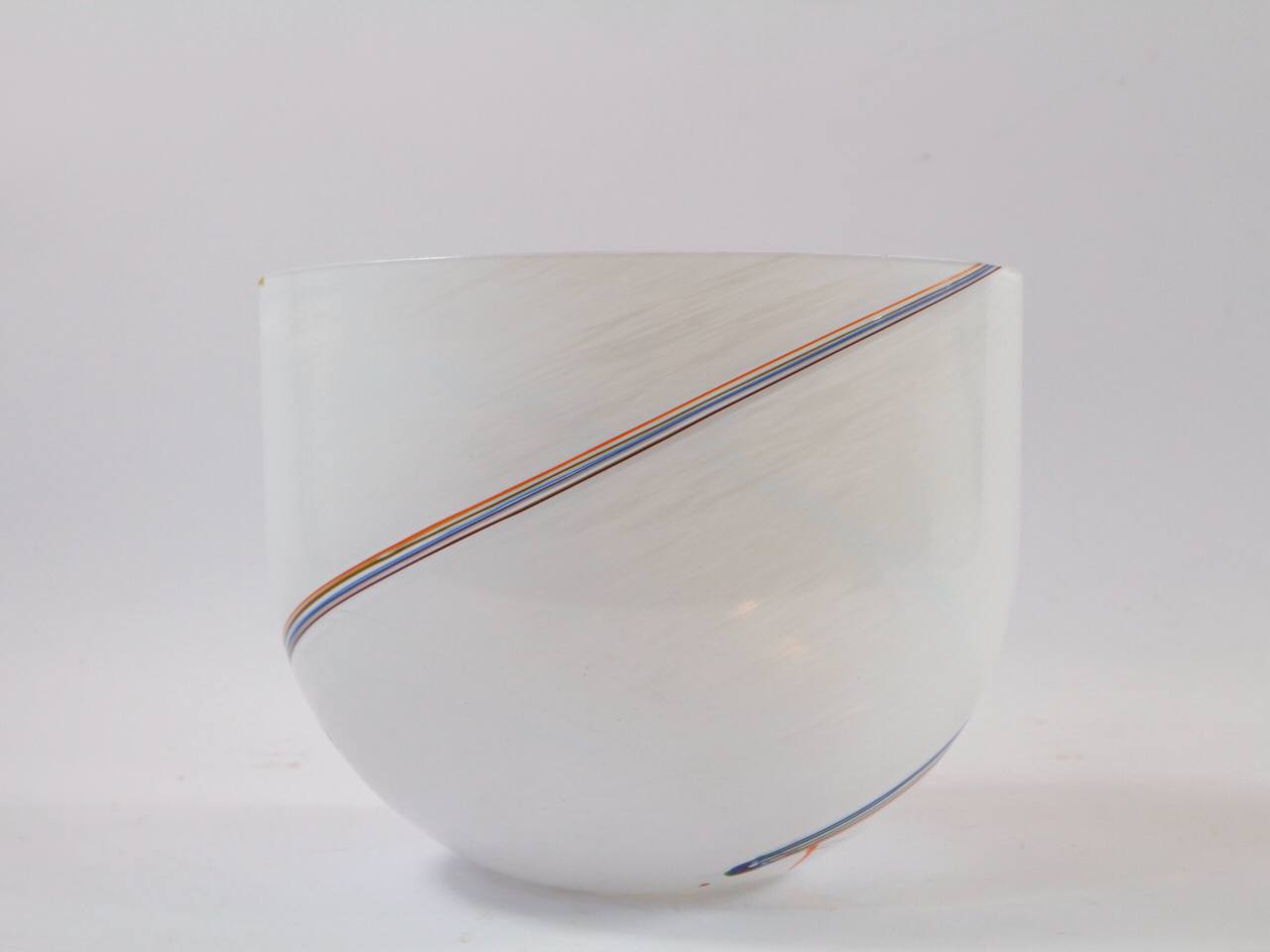 Kosta Boda bowl-centerpiece, 1980s / 90s, white with multicolor filaments.