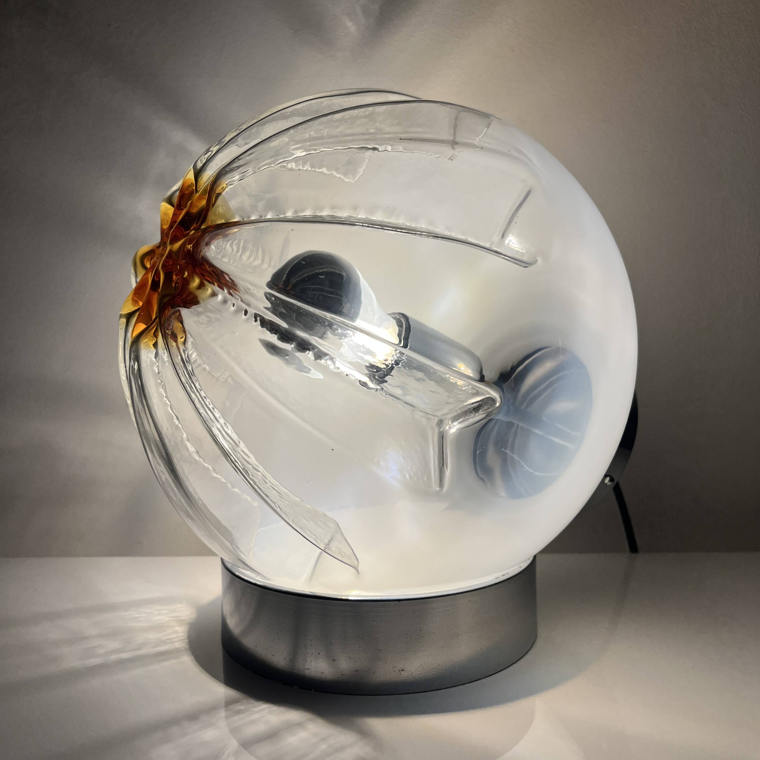 Lamp in chromed metal and blown Murano glass attributed to Mazzega Italy 197