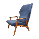 Fauteuil danois en tissu merisier et bleu foncé