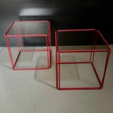 Metal wire and glass cube bedside tables
