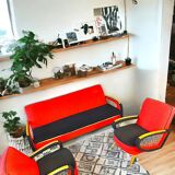 Vintage Rockabilly living room set, sofa bed and armchairs.