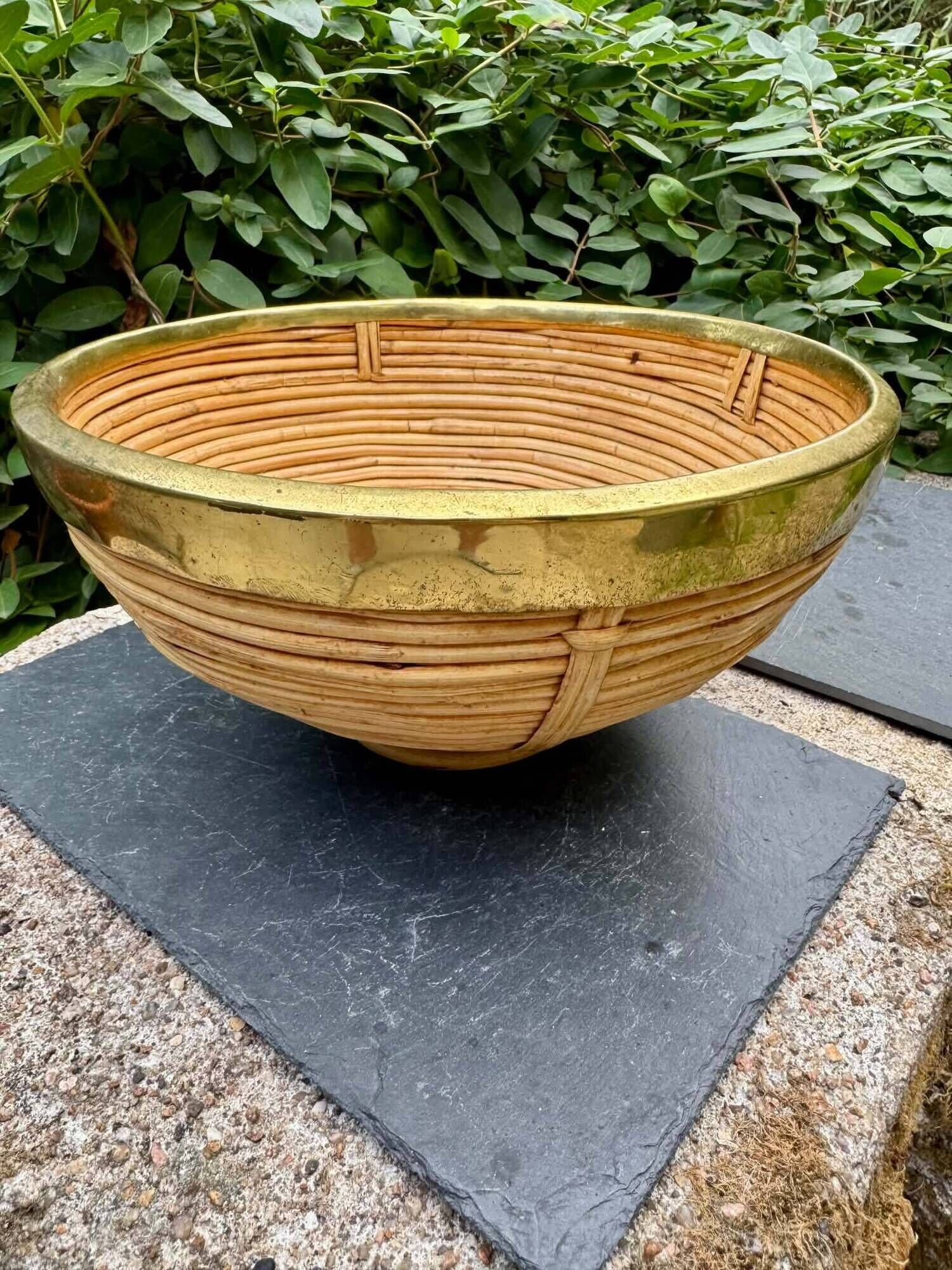 Rattan basket brass Gabriella Crespi 1960s