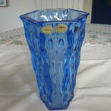 Vase en cristal bleu gravure de palmiers
