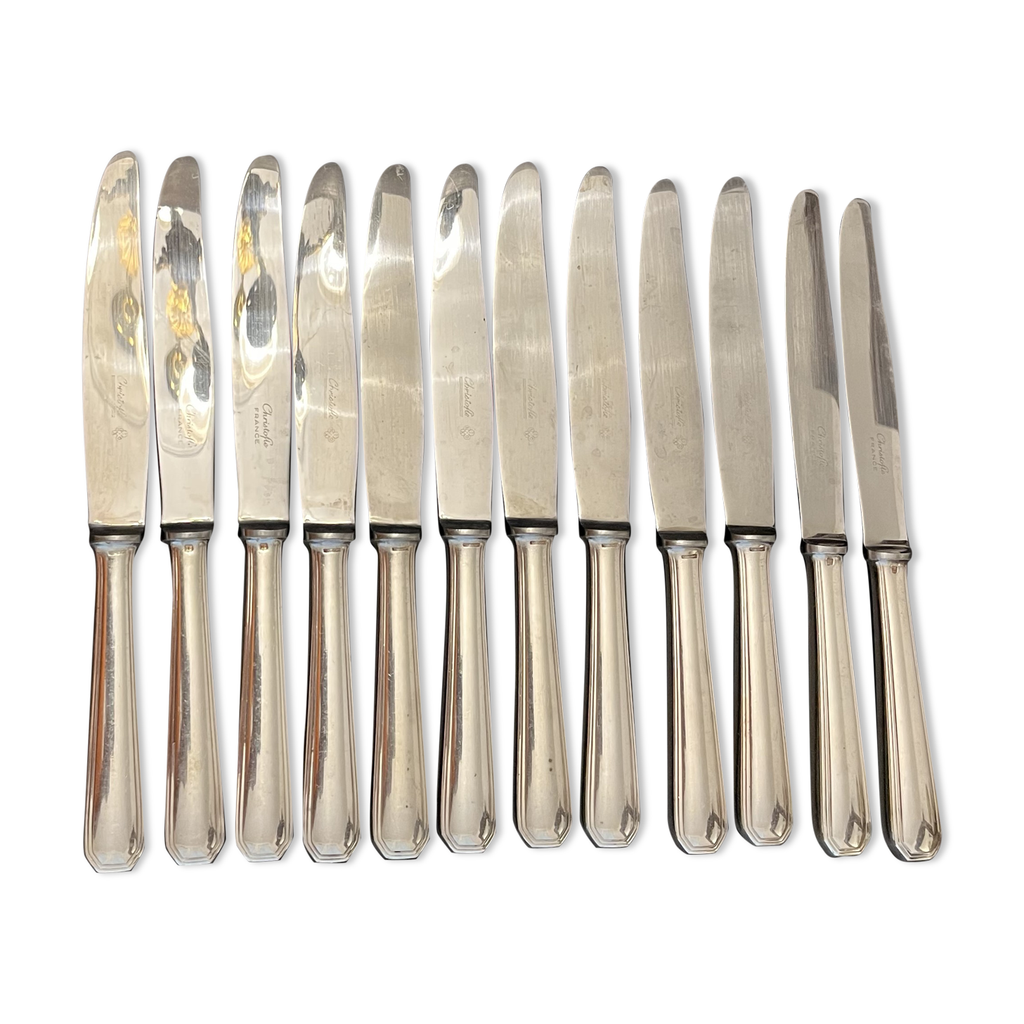 12 large Christofle silver metal knives