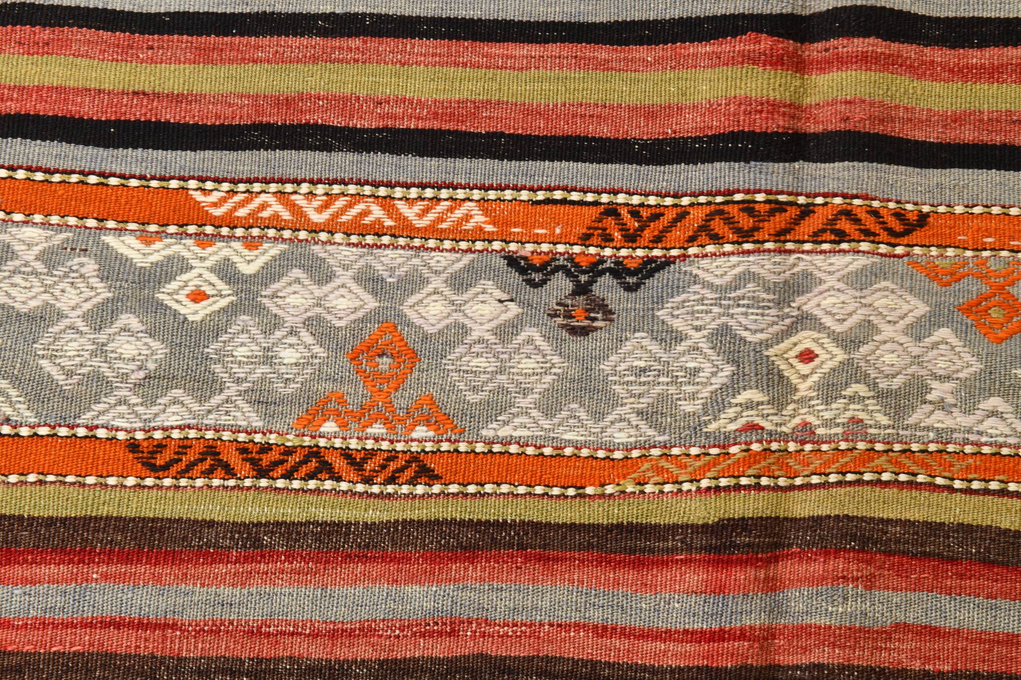 6x11 Peach Color Striped Kilim Rug, Antique Wool Kilim Rug, 165x326