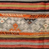 6x11 Peach Color Striped Kilim Rug, Antique Wool Kilim Rug, 165x326