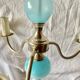 Turquoise opaline and vintage metal chandelier - 3 arms