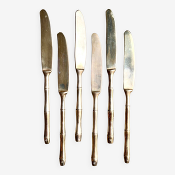 6 couteaux bambou en bronze doré