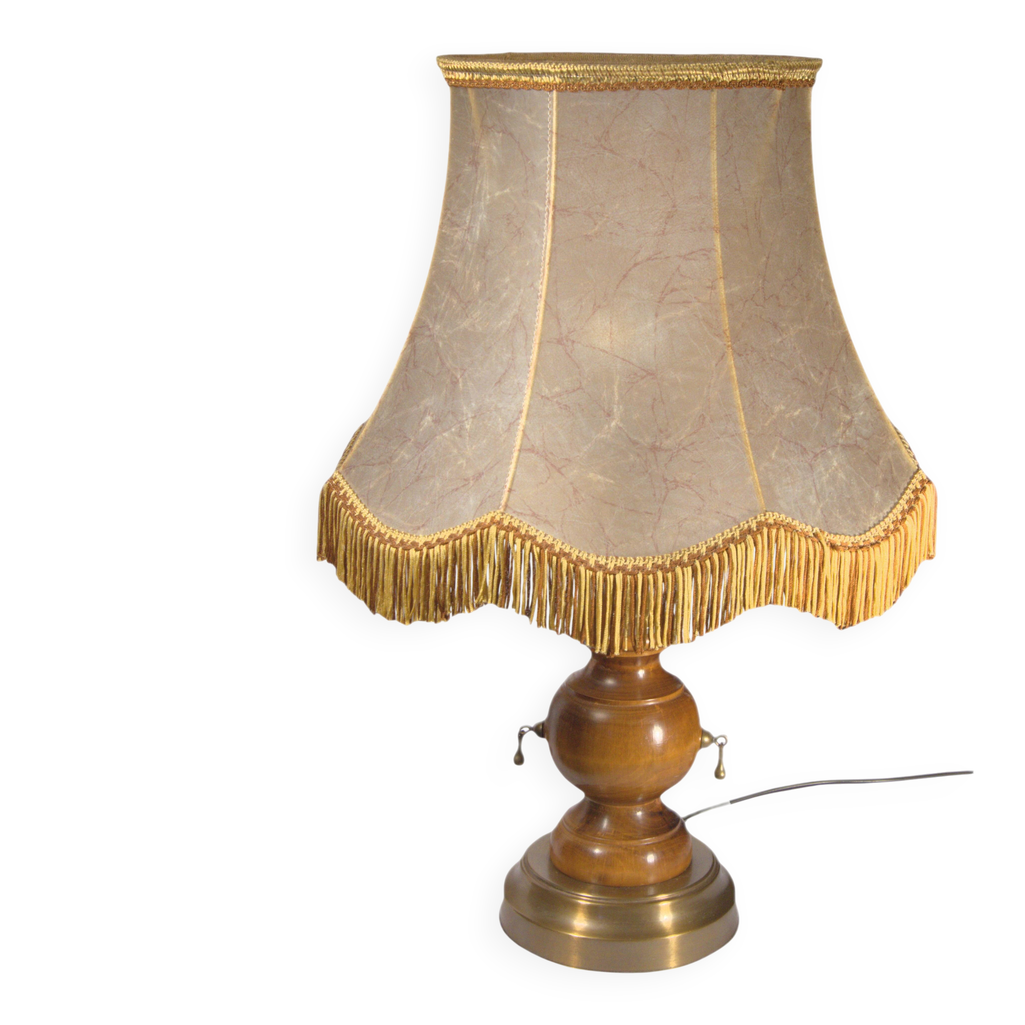 Retro-style lamp in turned wood and gold metal, 37x57cm