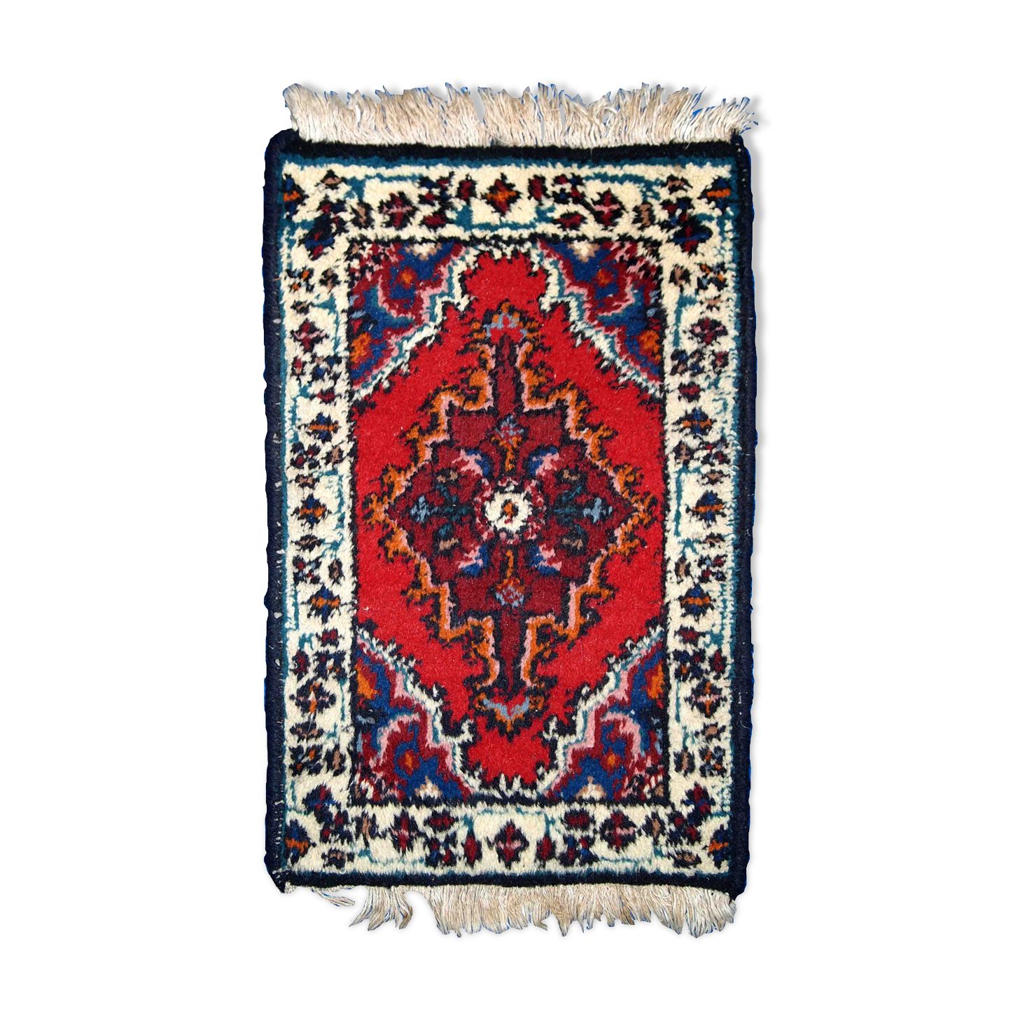 Vintage persian carpet hamadan handmade 1.3' x 1.9' (40cm x 60cm) 1970s, 1c761