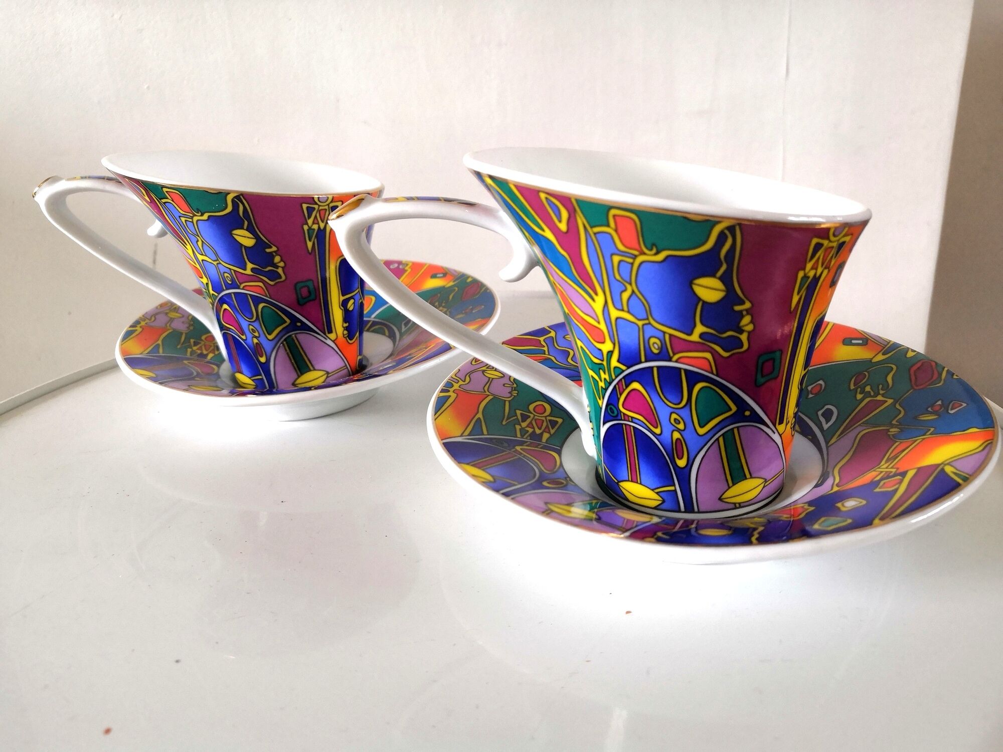 Paire de tasses et soucoupes design so french, décor du galion