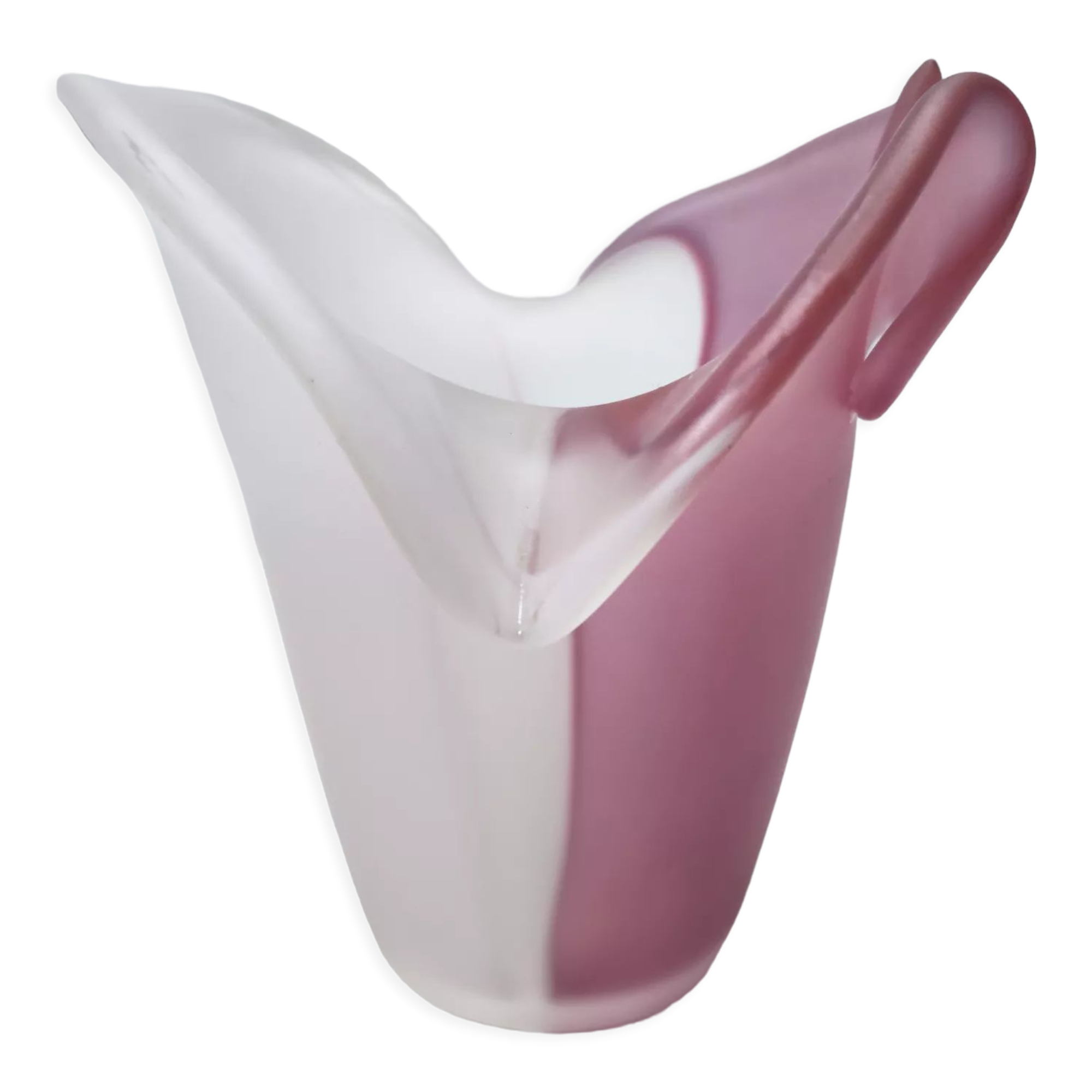 Stunning Double Color White and Pink Etched Murano Glass Vase, Italy, 1980s