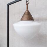 Opaline and Brass Mid-Century Glass Pendant Light
